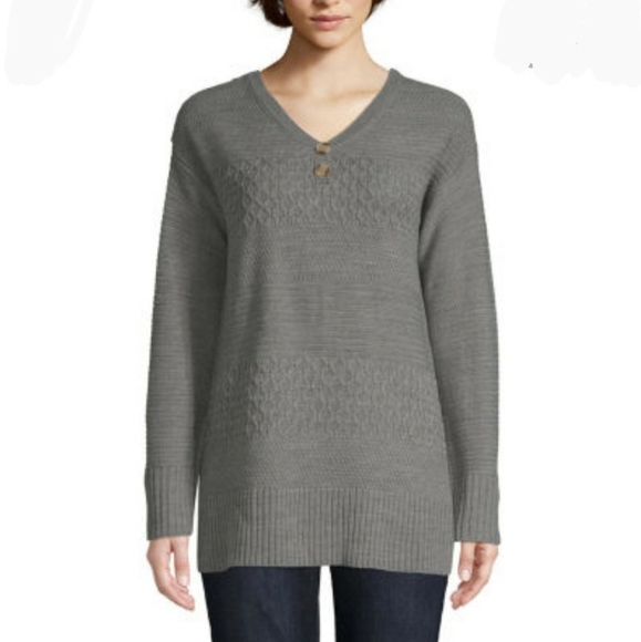 St. John's Bay-Plus Womens Henley Neck Long Sleeve - Picture 1 of 8